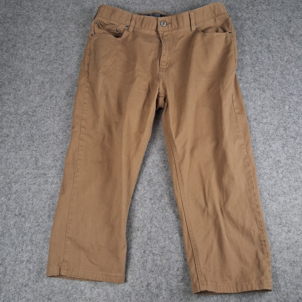 Iron Co Pants Mens 34x21.5 Tan Straight Leg Cotton Blend Casual Trousers